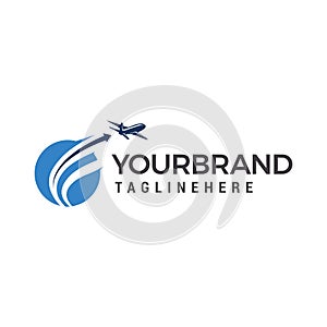 Planet Travel Logo, Plane fly logo design template