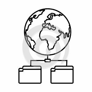 Planet and two folders icon, outline style