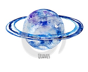 Planet Uranus. Watercolor illustration