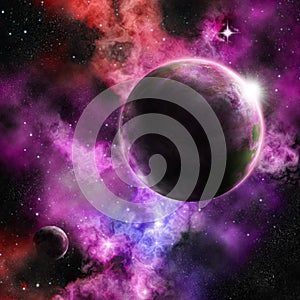 A Planet on a vivid nebula setting photo