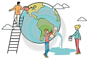 Planet Wide Garbage Disposal Flat Illustration. Arge-scale Cleaning on Planet. People Care about Environment. Use Safe