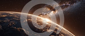 Planetary collision with glowing impact scene