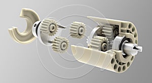Planetary mechanism in the body, 3D illustration.