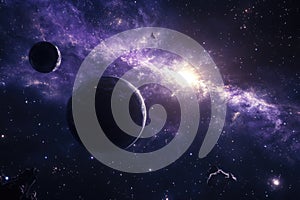 Planetary system with celestial bodies and starlight