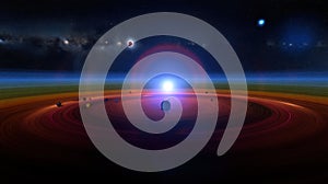 Planetary System with Star and Orbiting Planets in Space