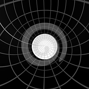 Planetoid shape with geometric lines in black and white