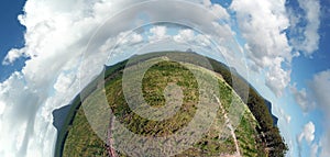 Planetoid view of Glass House Mountains National Park