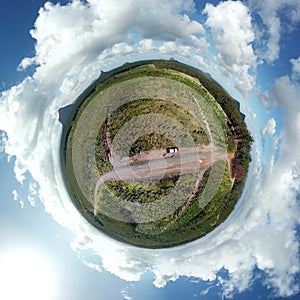 Planetoid view of Glass House Mountains National Park