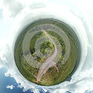 Planetoid view of Glass House Mountains National Park