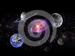 Planets and galaxy, science fiction wallpaper. Beauty of deep space. Billions of galaxy in the universe Cosmic art background, Ver