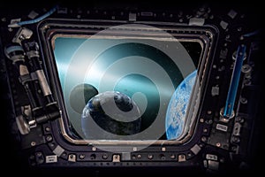 Planets in the galaxy view from a Spacecraft. Elements of this image furnished by NASA