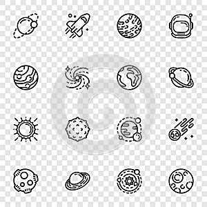 Planets icon set, outline style