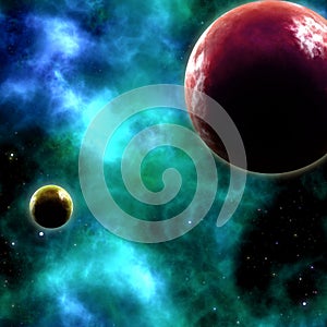 Planets and nebula in Universe