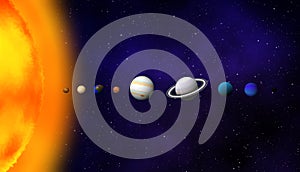 Planets in our solar system with pluto illustration design background