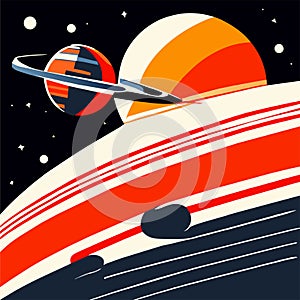 Planets in outer space. Flying saucer. Vector illustration. AI Generated