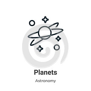 Planets outline vector icon. Thin line black planets icon, flat vector simple element illustration from editable astronomy concept