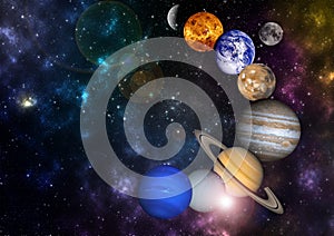 Planets in the row Solar system in the starry universe with copy space Elements of this image furnished by NASA