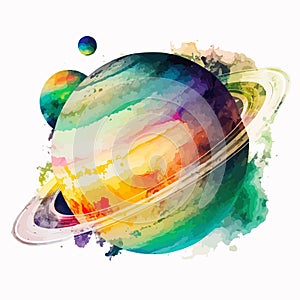 Planets Saturn of the Solar System watercolor poster set. photo