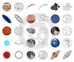 Planets of the solar system cartoon,outline icons in set collection for design. Cosmos and astronomy vector symbol stock