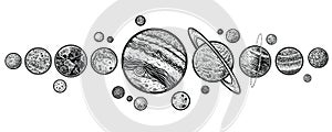 Planets in solar system hand drawn vector illustrations.