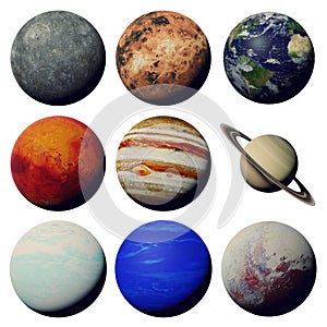 The planets of the solar system isolated on white background 3d space rendering, elements of this image are furnished by NASA