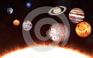 Planets of the solar system on one side of the Sun. Elements of the image are furnished by NASA