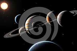 Planets in the solar system orbiting around the sun