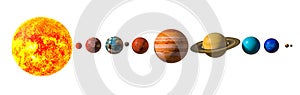 Planets of the solar system with Pluto, 3D rendering