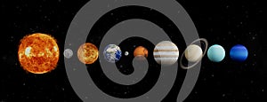 Planets of the Solar System in a Row From the Sun. 3d Rendering