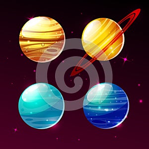Planets of solar system in space galaxy vector cartoon illustration