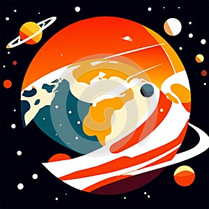 Planets in the solar system. Vector illustration in flat style. Generative AI