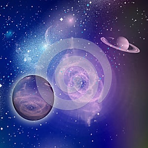 Planets and stars, constelations and Universe Nebula on Milky Way. Scientific futuristic esoteric background photo