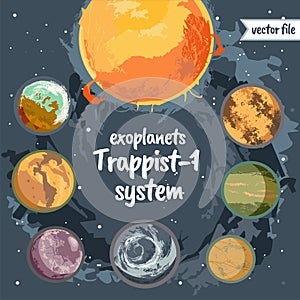 Planets Trappist 1 system colorful vector illustrations