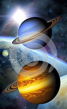 Planets venus and Saturn illustration Artificial Intelligence artwork generated