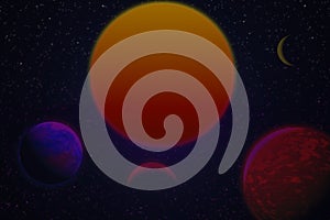 Simple deep space background with planets and sun.