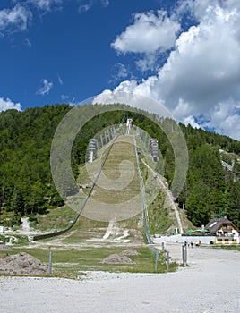 Planica Ski jumping hills in the summer. The Planica Nordic Centre. Julian Alps. Slovenia. Europe