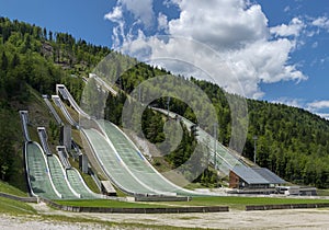 Planica Ski jumping hills in the summer. The Planica Nordic Centre. Julian Alps. Slovenia. Europe