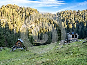 Planini pri jezeru huts and lake, Triglav national park, Slovenia photo