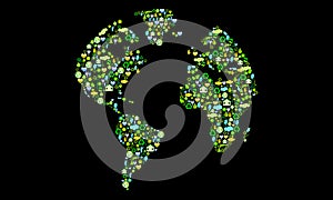 Planisphere made with ecological symbols on dark background photo