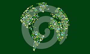 Planisphere made with ecological symbols on green background