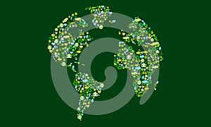 Planisphere made with ecological symbols on green background photo