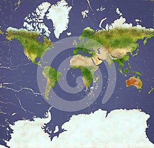 Planisphere of the world ultra defined with Antarctica, paper effect and peeling plaster.