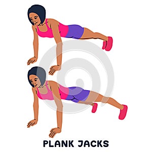 PLank jacks. Plank. Planking. Sport exersice. Silhouettes of woman doing exercise. Workout, training photo