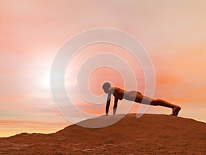 Plank pose, adho mukha dandasana - 3D render