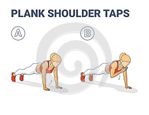 Plank Shoulder Taps Female Home Workout Exercise Guidance. Woman Doing Shoulder Touches from Plank photo