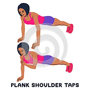 Plank shoulder taps. Sport exersice. Silhouettes of woman doing exercise. Workout, training