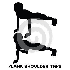Plank shoulder taps. Sport exersice. Silhouettes of woman doing exercise. Workout, training