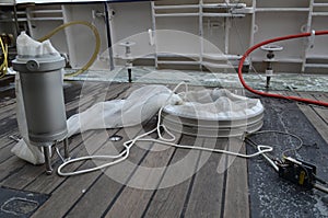 Plankton net aboard a research vessel