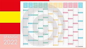 Planner calendar for 2022. Wall organizer, yearly planner template. Vector illustration.