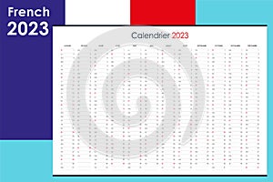 Planner calendar for 2023. Wall organizer, yearly planner template. Vector illustration. French.